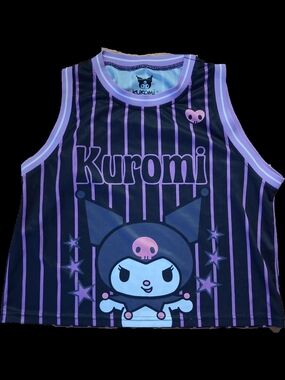 Cropped Sanrio Kuromi Black and Lavender Stripe Tank Top